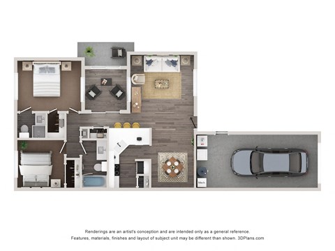 Floor plan for 2 beds, 2 baths, 1000 sqft